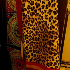 Chico's Pashmina red trim leopard print scarf